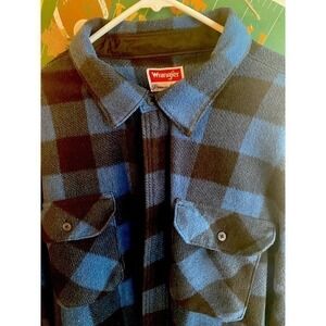 Wrangler Shirt Men's 3XL Long Sleeve Button Up Fleece Blue Plaid Soft Casual EUC